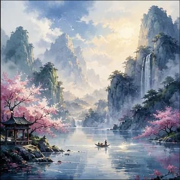 AI-generated watercolor landscape painting
